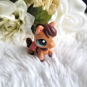 Littlest Pet Shop LPS Walkables #2257 Horse Brown Pony Blue Eyes Pink Saddle
